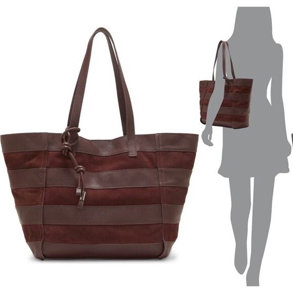 Vince Camuto Handbags - Vince Camuto Delyn Stripe Leather Tote Bag in Bordo Leather Suede Roomy NWT